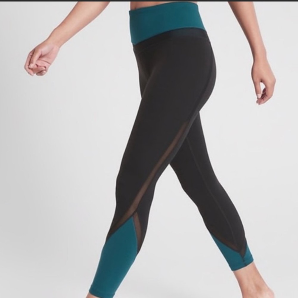 NWT Athleta Powervita Elevation 7/8 Tight Black Teal Size M